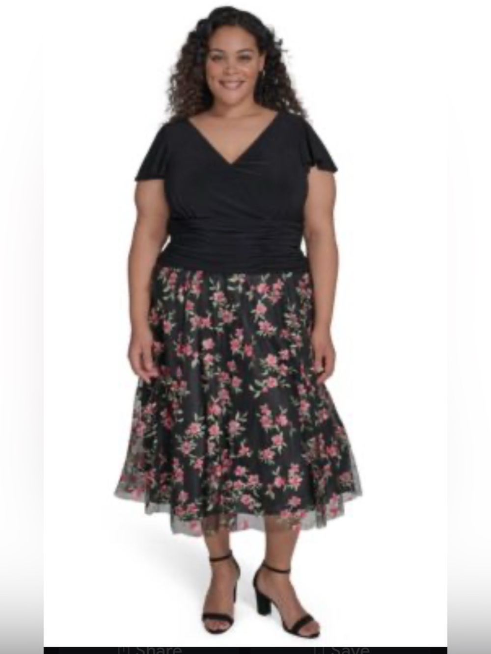 Jessica Howard Black Midi Skirt with Pink Floral Print